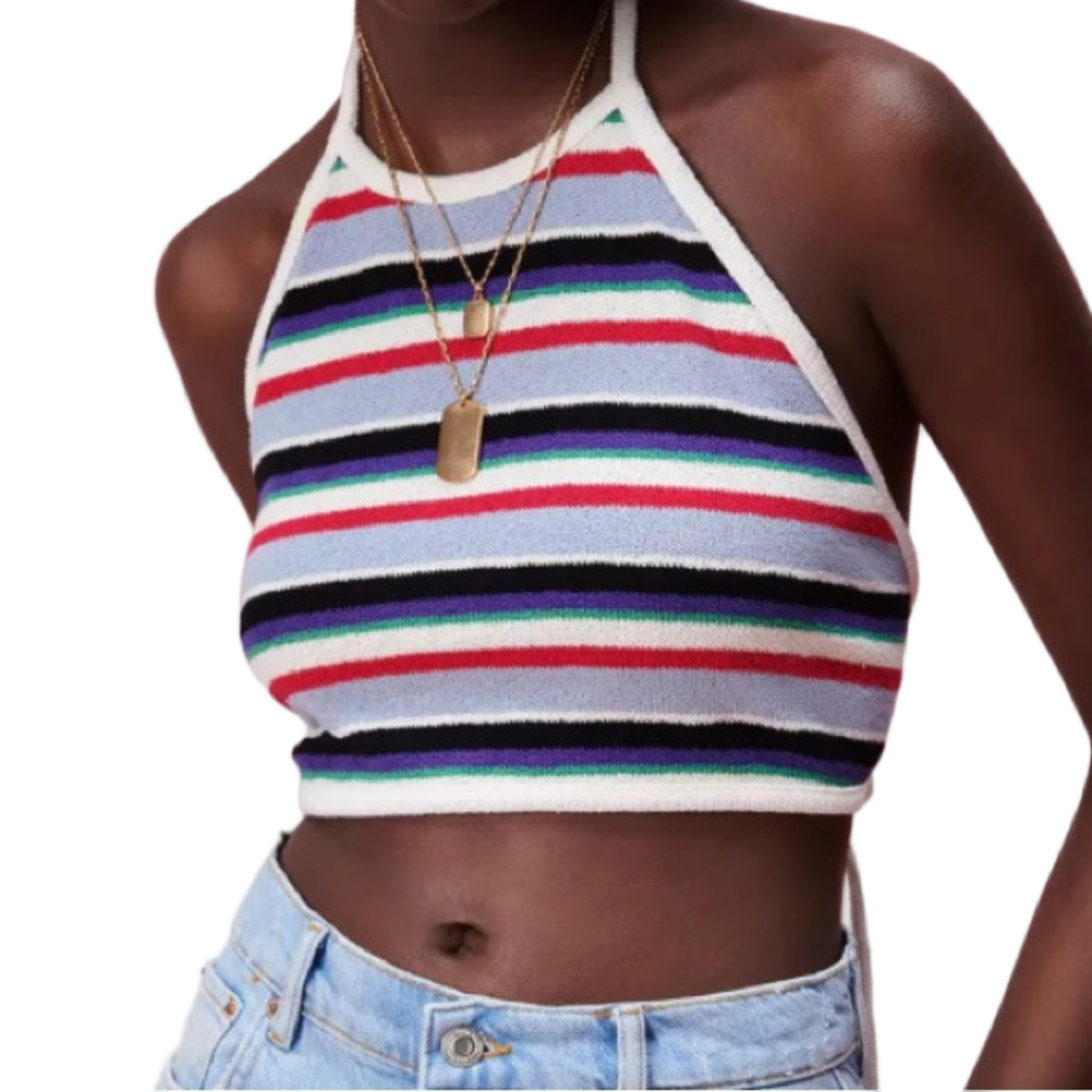 Zara Multicolor Top cropped retro large boho‎ cottagecore festival coconut girl